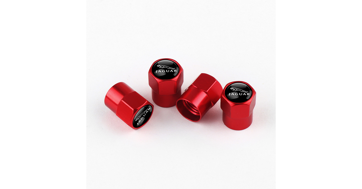 RED TIRE VALVE STEM CAPS FOR JAGUAR - TIRE VALVE STEM CAPS/JAGUAR